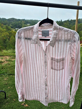Rails Ellis Pink Gauze Shirt Striped Cotton Button Down Large